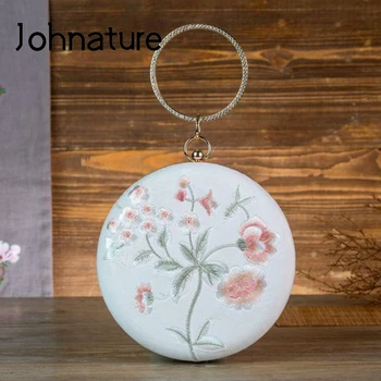 

Johnature Chinese Style Circular Women Bag 2020 New Retro Embroidery Small Shoulder Bags Banquet Ladies Mini Bags Handbag