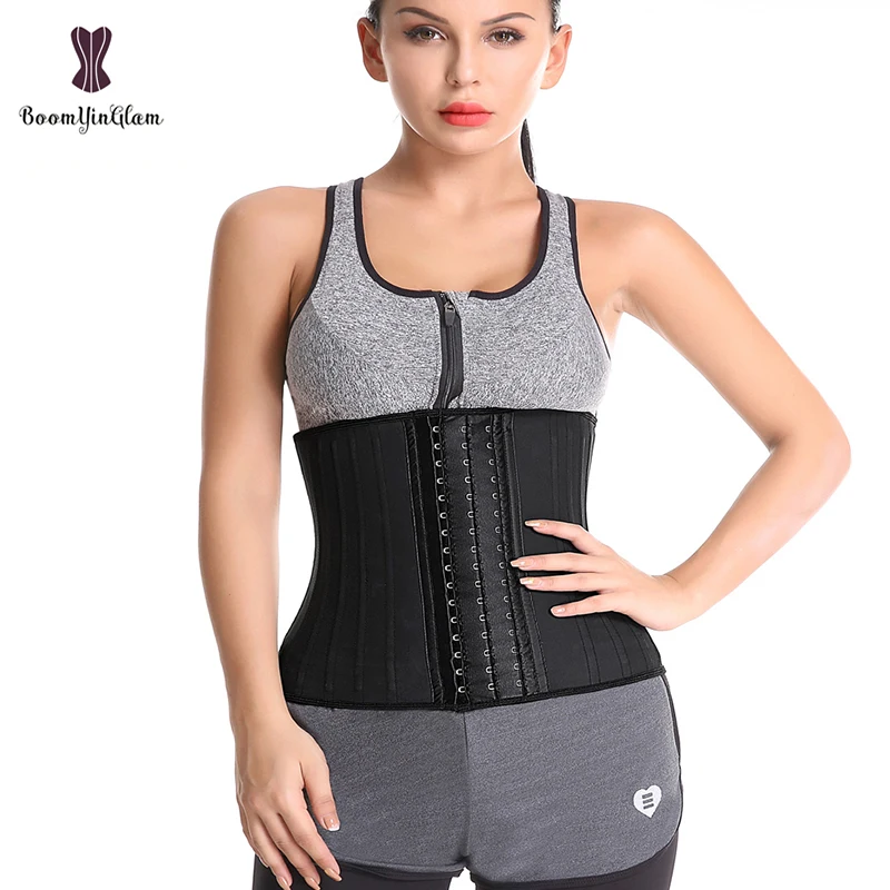 shapewear for dresses Shinny Latex And Cotton Women Pure Black Rubber Girdle Slimming Sheath 25 Steel Bones Latex Waist Trainer Plus Size Corselet shapewear underwear