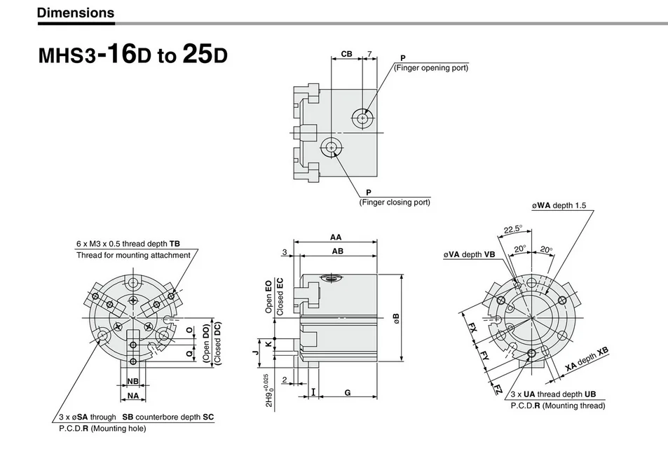 Цилиндр Воздушный Захват 3-Figer type MHS серия MHS3-16D/20D/25D/32D/40D/50D/63D/80D/100D/125D SMC тип