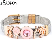 BAOPON 10 мм скользящий браслет из нержавеющей стали для женщин и мужчин с леденцом и молнией браслет из нержавеющей стали с сеткой браслет ювелирные изделия