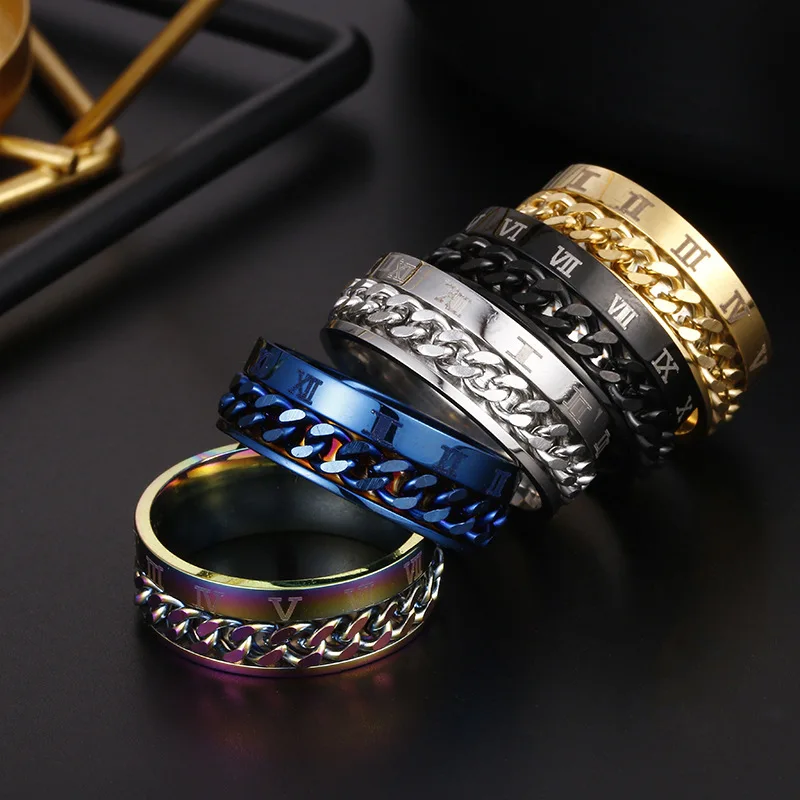 

Punk Simple Transfer Ring Men's Titanium Steel Rotating Chain Ring for Men Personality Turnable Chain Ring Party Rings jewelry