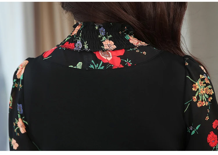 2020 הדפסת בציר שיפון ארוך שרוול שמלות סתיו חורף חדש 4XL בתוספת גודל שחור Bodycon שמלה אלגנטי נשים המפלגה Vestidos