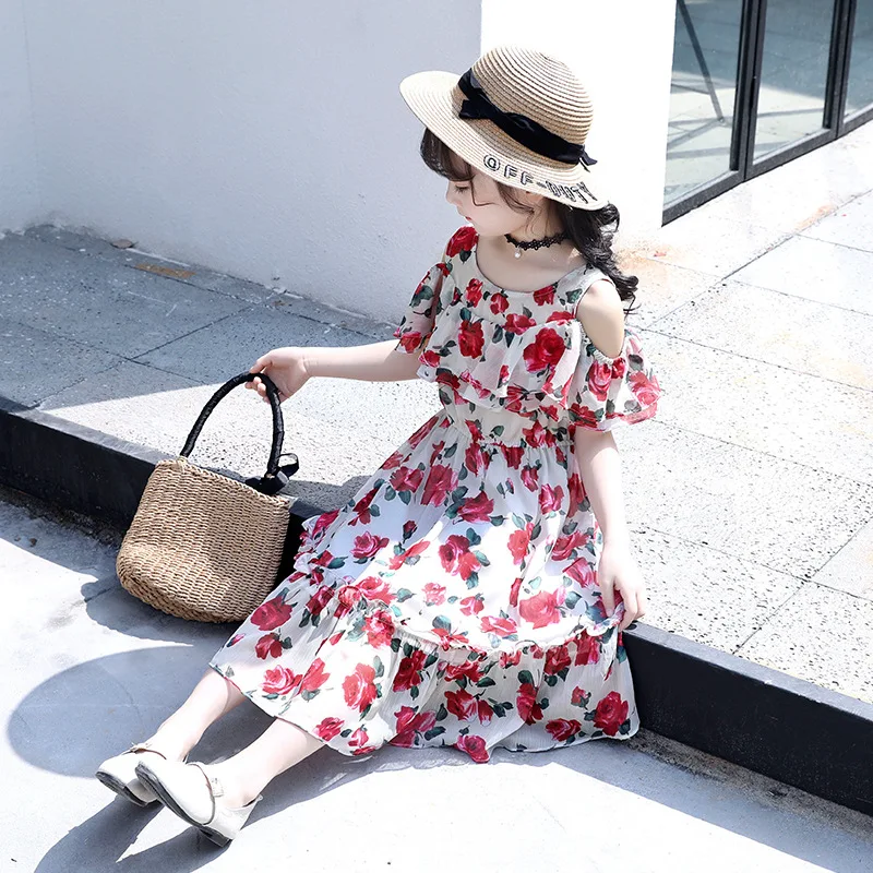

Teenagers Clothes Summer Children Bohemian Beach Dress Baby Kids Off Shoulder Elegant Princess Dresses for Girls 6 8 13 14 Years