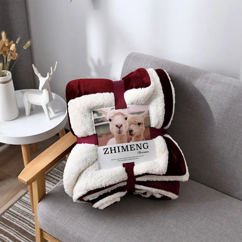 Plush Blanket Wedding Warm Thicken Winter Housewarming Faux Fur Bed Sheet Hotel Christmas Gift Solid Color Super Soft