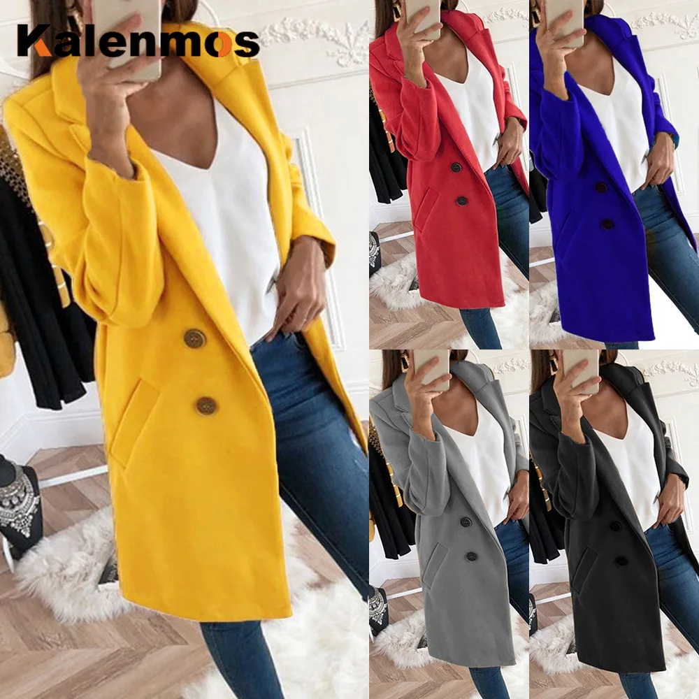 Blends Long Coat Women Jacket S-5XL Autumn Winter Turn-Down Collar Feminine Solid Warm Outwear Casual Plus Size Elegant OverCoat