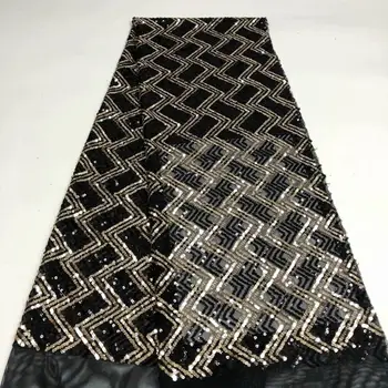 

Latest African Lace Fabric High Quality French Net Embroidery Blue Sequins Tulle Lace Fabric For Nigerian Party Dress FR913F