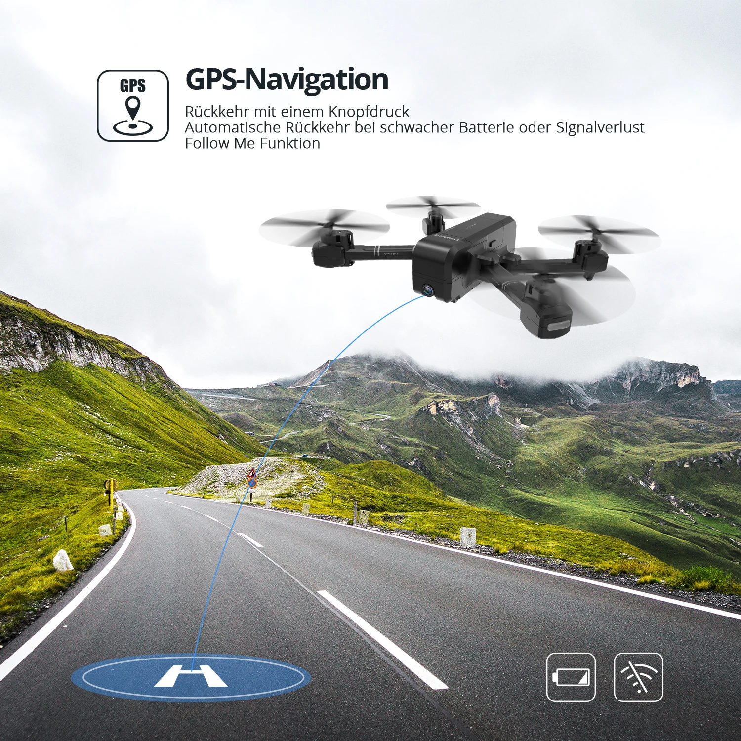 DEERC DE25 FPV Дрон селфи 1080p камера 120 FOV Tapfly 18 мин полет Авто парение gps жесты руки Следуйте за мной gps RTH вертолет