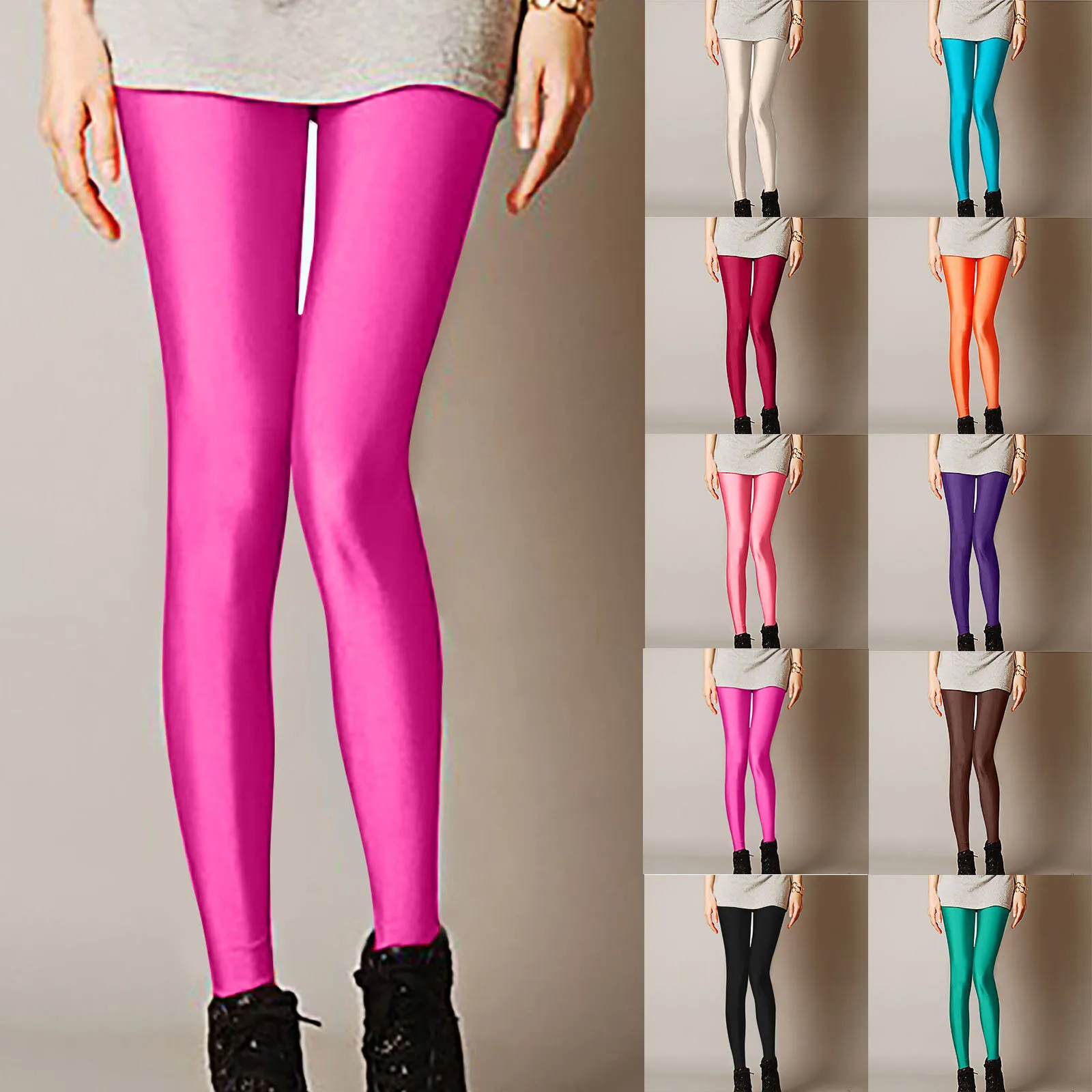 Leggings brillantes para mujer, pantalones informales de lycra elástica fluorescente, Color sólido, brillante, oferta # p35