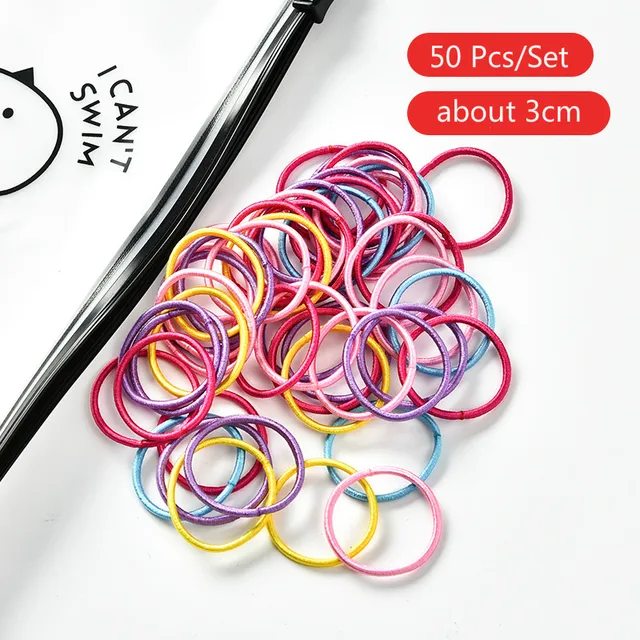 50/100 Pcs/Box New Children Cute Colors Soft Elastic Hair Bands Baby Girls Lovely Scrunchies Rubber Bands Kids Hair Accessories Mix-12-50 Pcs