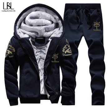 

Tracksuit Men Set Winter Fleece Hoodies Male Track suits Sportswear Casual Jackets + Sweatpants Mens Sets Moletons Masculino 4XL