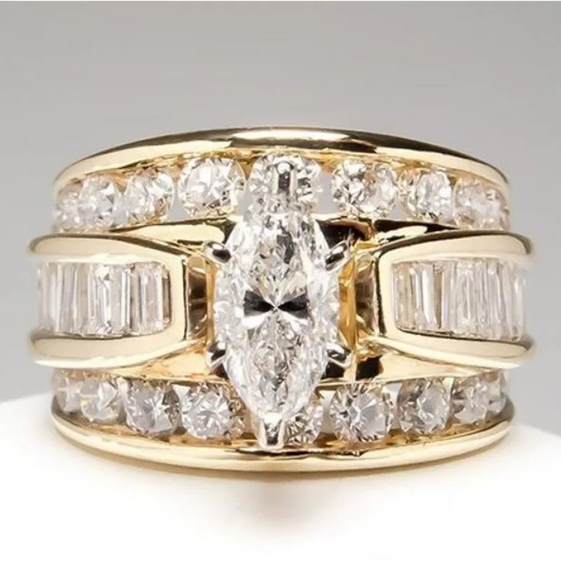 Изысканная огранка маркиз циркониевые кольца для женщин Bijoux Anel Femme золотого цвета обручальное кольцо для помолвки кольцо эффектные украшения в подарок