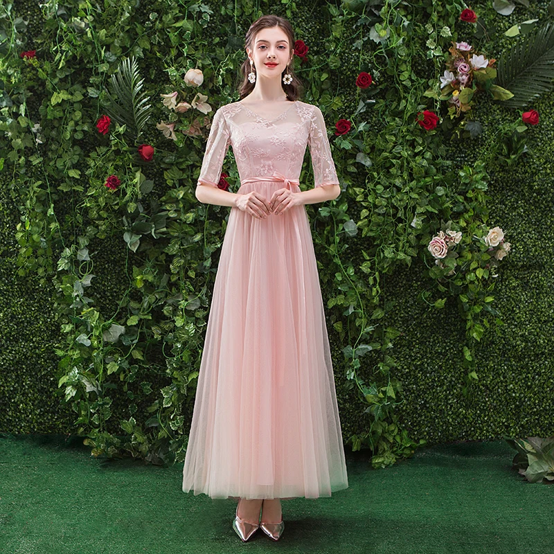 

Pink Bridesmaid Dress Plus Size Tulle Elegant Women Wedding Party Dress Simple Long Sexy Prom Sister Party New Years Eve Dress