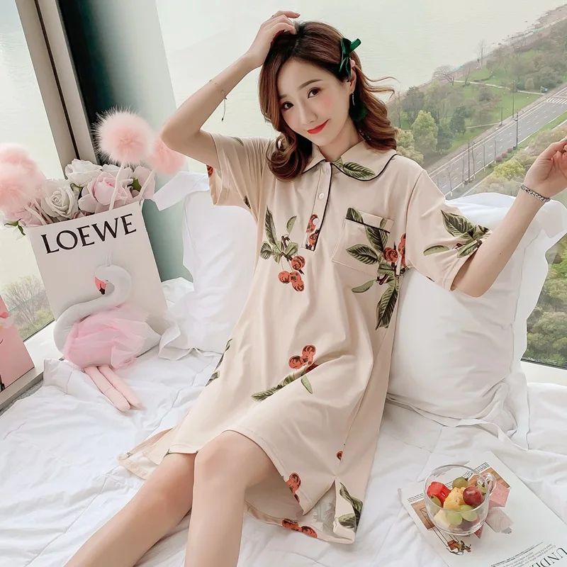 

2019 Summer New Square-Neck Nightgown with Short Sleeves Cute Korean-Style Home Wear M-XXL 8 Version Connection