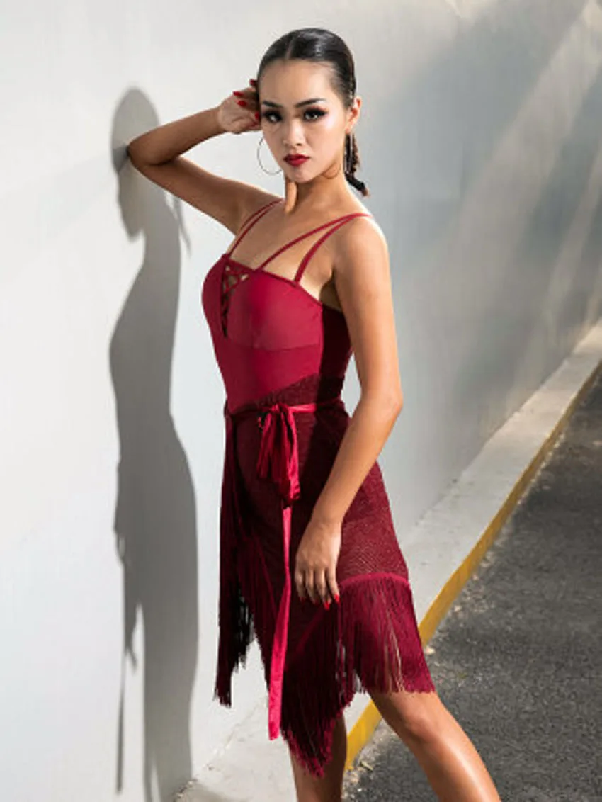 

Latin dance skirt new female adult dance practice dress suspender dance skirt