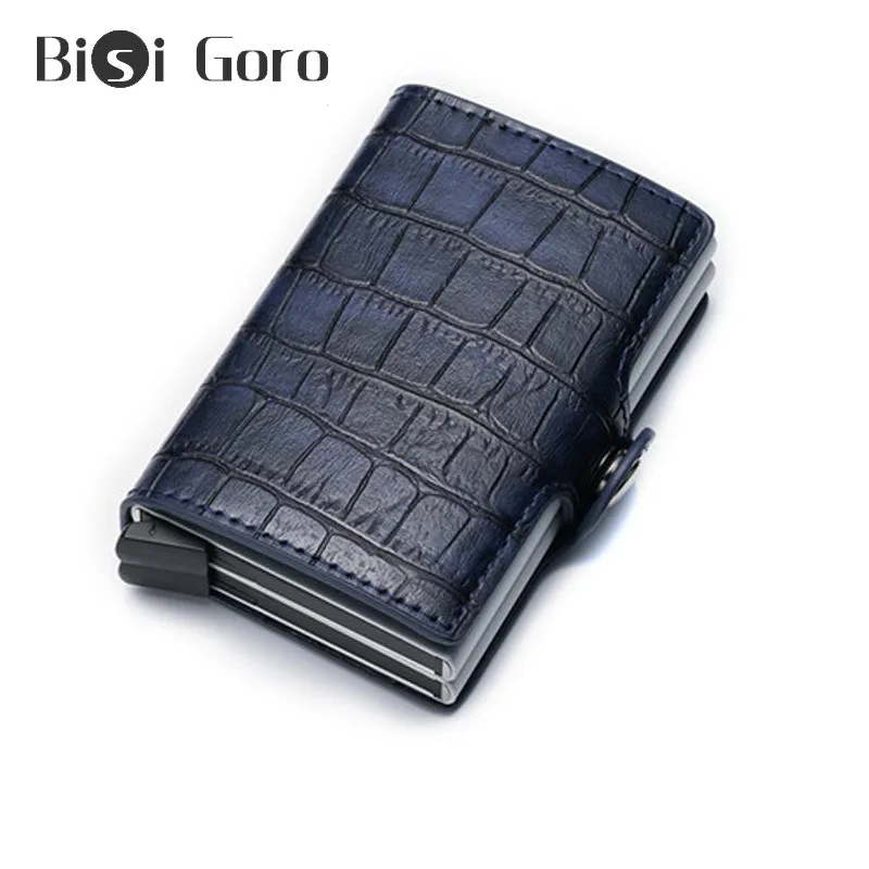 BISI GORO Anti ID Credit Card Holder Rfid Blocking Leather Cardholder Security Aluminum Double Box Wallet Creditcard Case | Багаж и сумки