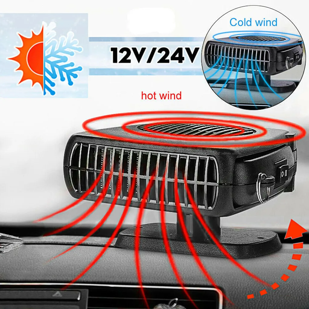 Black+Red Car Defroster,150W 12Volt Car Heater Fan 2 In1 Car Truck Fast Heating Quickly Defrosts Defogger with 3-Outlet Windscreen Demister 