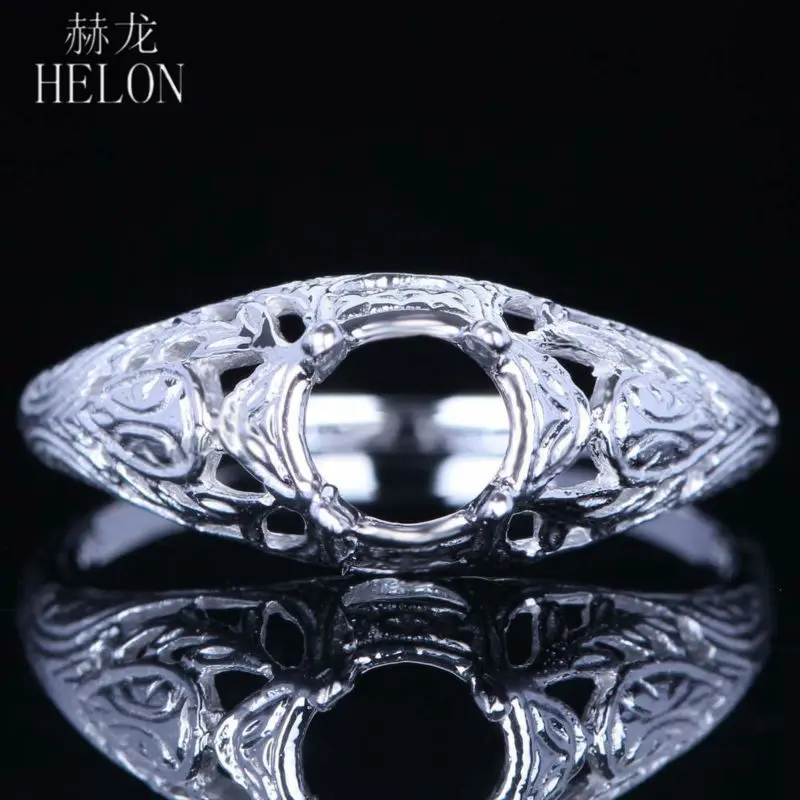 HELON 925 пробы Серебряное женское винтажное антикварное ювелирное обручальное кольцо 6 мм с круглой огранкой полукрепление кольцо Установка