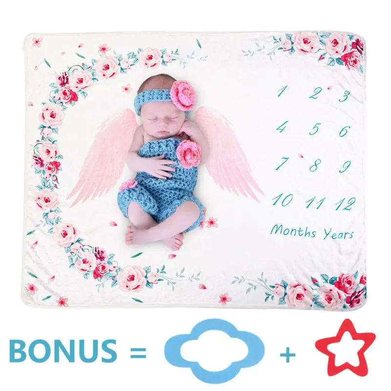 Baby Photography Props Blanket Baby Milestone Blanket Newborn 12 Monthly Photo Props Angel Wings Background Blanket for Shooting