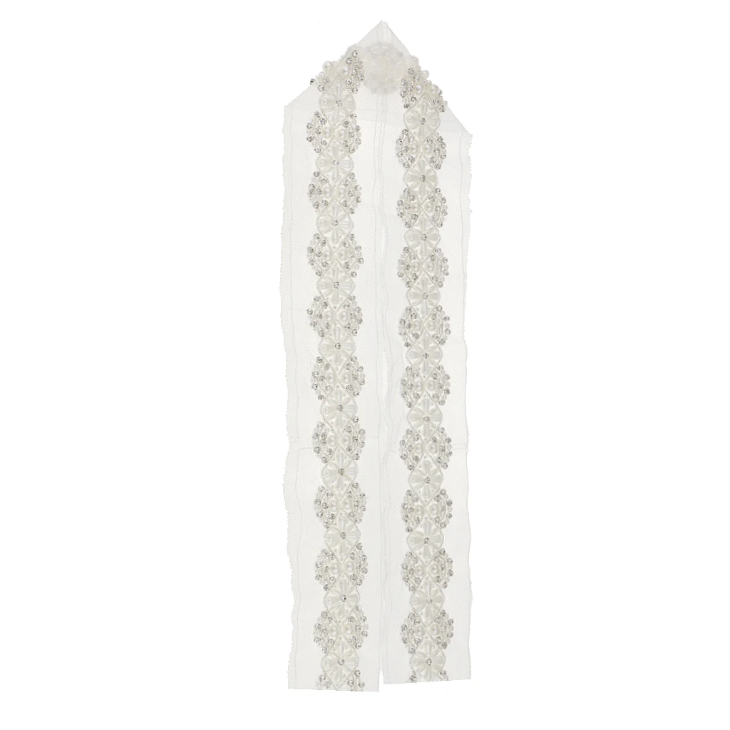 90cm Pearl Beaded Sewing Lace Trims Mesh Ribbon Applique for Wedding Dress Costume Craft White 5.5cm