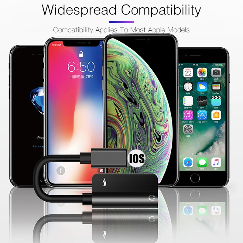 Адаптер для iPhone 2 в 1 для Apple iPhone XS MAX XR X 7 8 Plus IOS 12 3,5 мм адаптер для наушников Aux кабель сплиттер адаптер