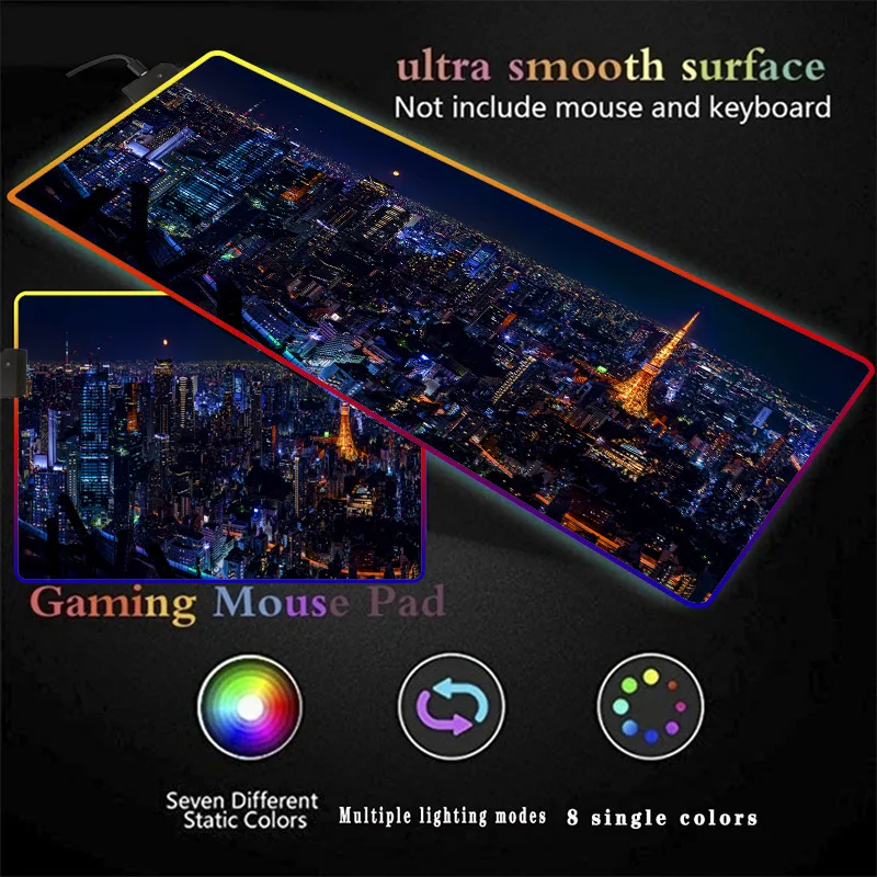 Игровой коврик для мыши Tokyo City Night View Japan RGB 14 цветов большой светодиодный