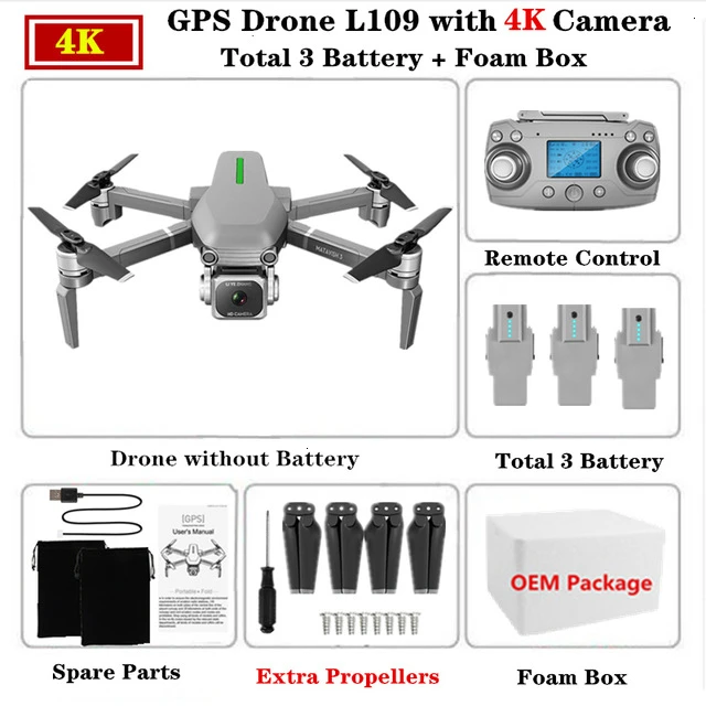 Радиоуправляемый квадрокоптер L109 Дрон gps 4K HD камера 5G wifi FPV Бесщеточный мотор складной селфи дроны Профессиональный 1000 м дальние расстояния - Цвет: 5G GPS 4K 3B Foam