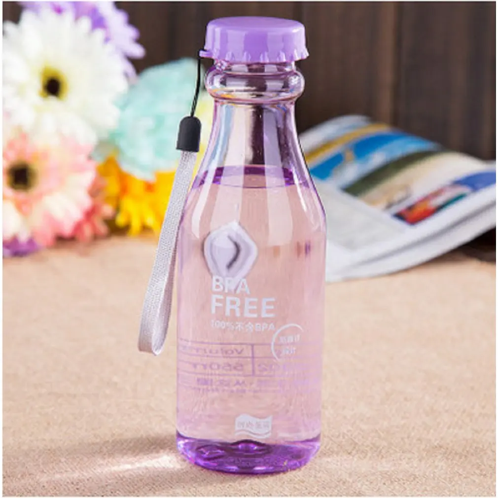 Фиолетовый Creative Summer Student Portable Water Glass Plastic Water Bottle Lovers Cup Leak-proof Unbreakable Frosted Steam Bottle - Цвет: Фиолетовый