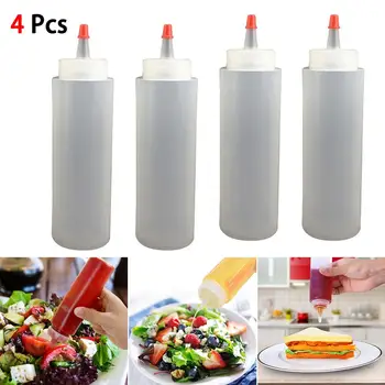 

4PCS 250ml Plastic Needle-nosed Bottle With scale Squeeze Bottle With Leak-Proof Cap Sauce Bottle Salad Bottle Squeezable Bottle