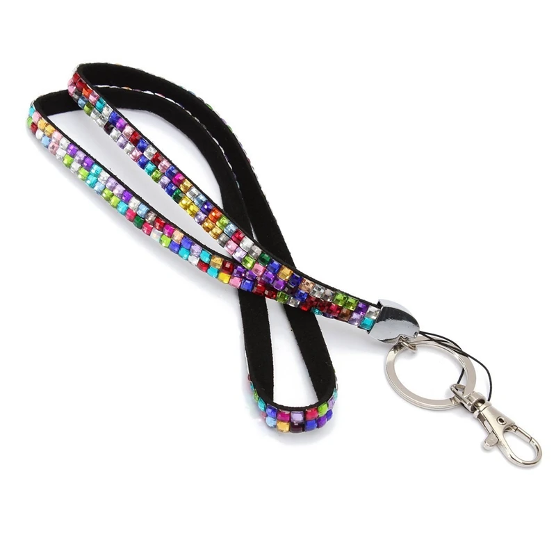 

Rainbow Strap Lanyard Bling Rhinestone Crystal Custom for ID Badge Key Ring Holder #8