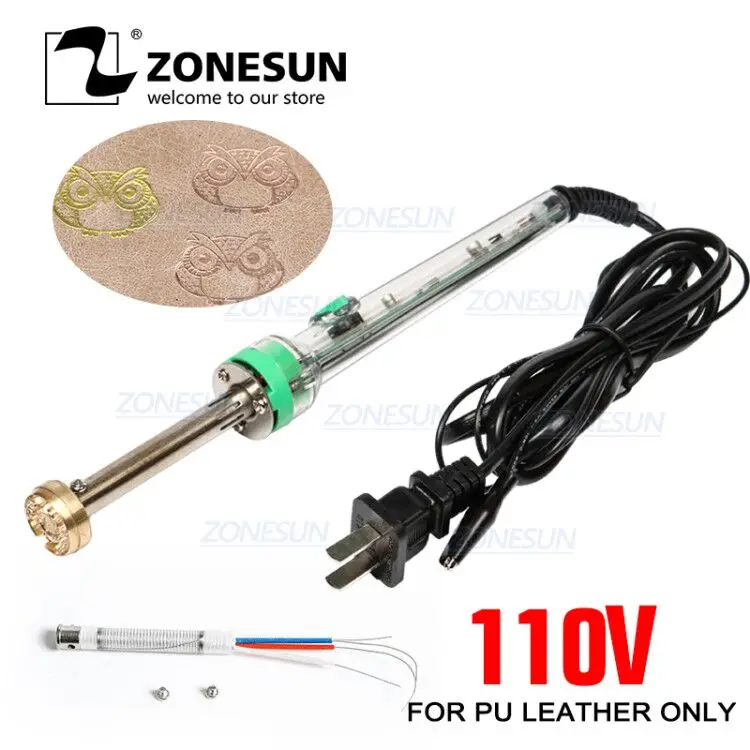 Ручной паяльник ZONESUN 220 В/60 Вт машина для горячего тиснения кожи с логотипом на