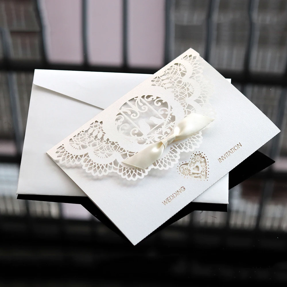  10pcs Wedding Invitations Lace Pattern Cards Laser Cut Paper Cards Announcement Greeting Postcards  - 4000444578431