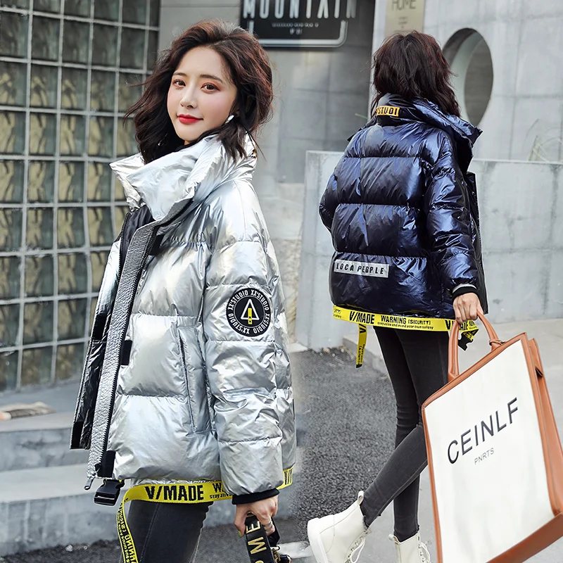 

Womens Bright Down Coat for 2020 Winter Short Warm Clothing Ladies Fashion Trends Stand Collar Adjustable Waist Puffer Jackets