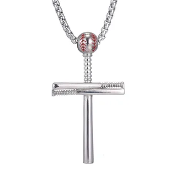 

Stainless Steel Silver Gold Rose Gold Cross Baseball Bat Pendant Necklace 60CM/23.62''