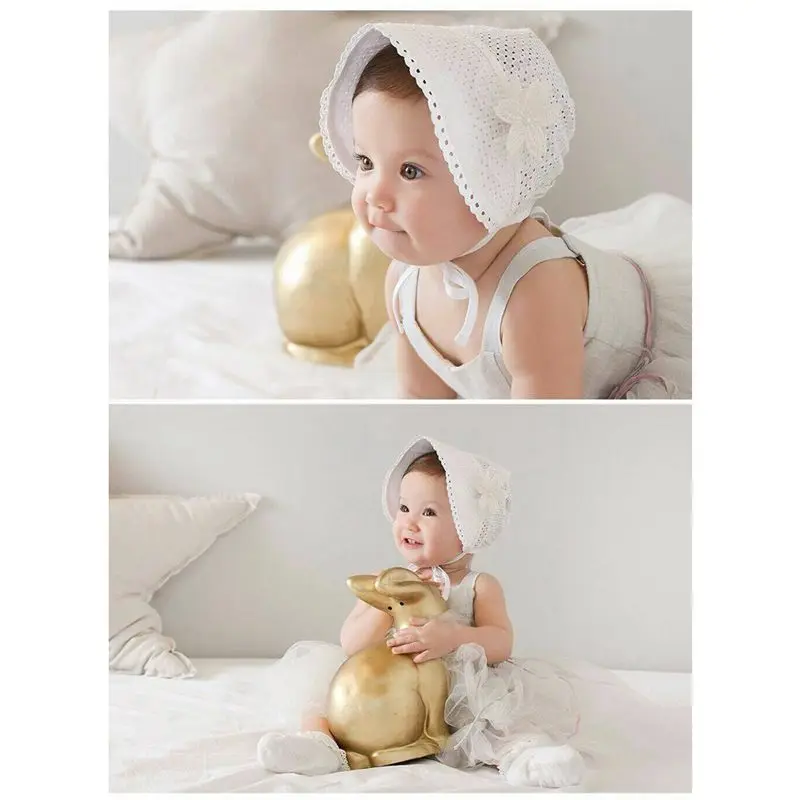 Популярная Весенняя Кепка, летняя Милая шапочка принцессы для маленьких девочек, шапочка на шнуровке, хлопковая шапочка, детская шапочка с цветком, кружевная шапочка с цветочным рисунком