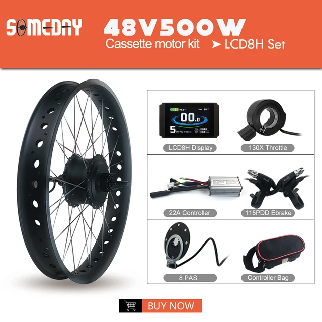 SOMEDAY 36V/48V 500W Snow Bike Electric Bicycle Conversion Kit 20 26 Inch Wheel Rear Cassette Hub Motor for Fat Tire Bike 48V LCD8H Set