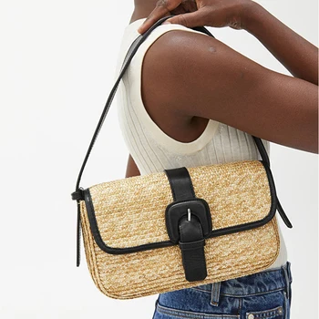 

fashion straw women shoulder bags designer rattan handbags luxury wicker woven handmade messenger bag summer beach small purses