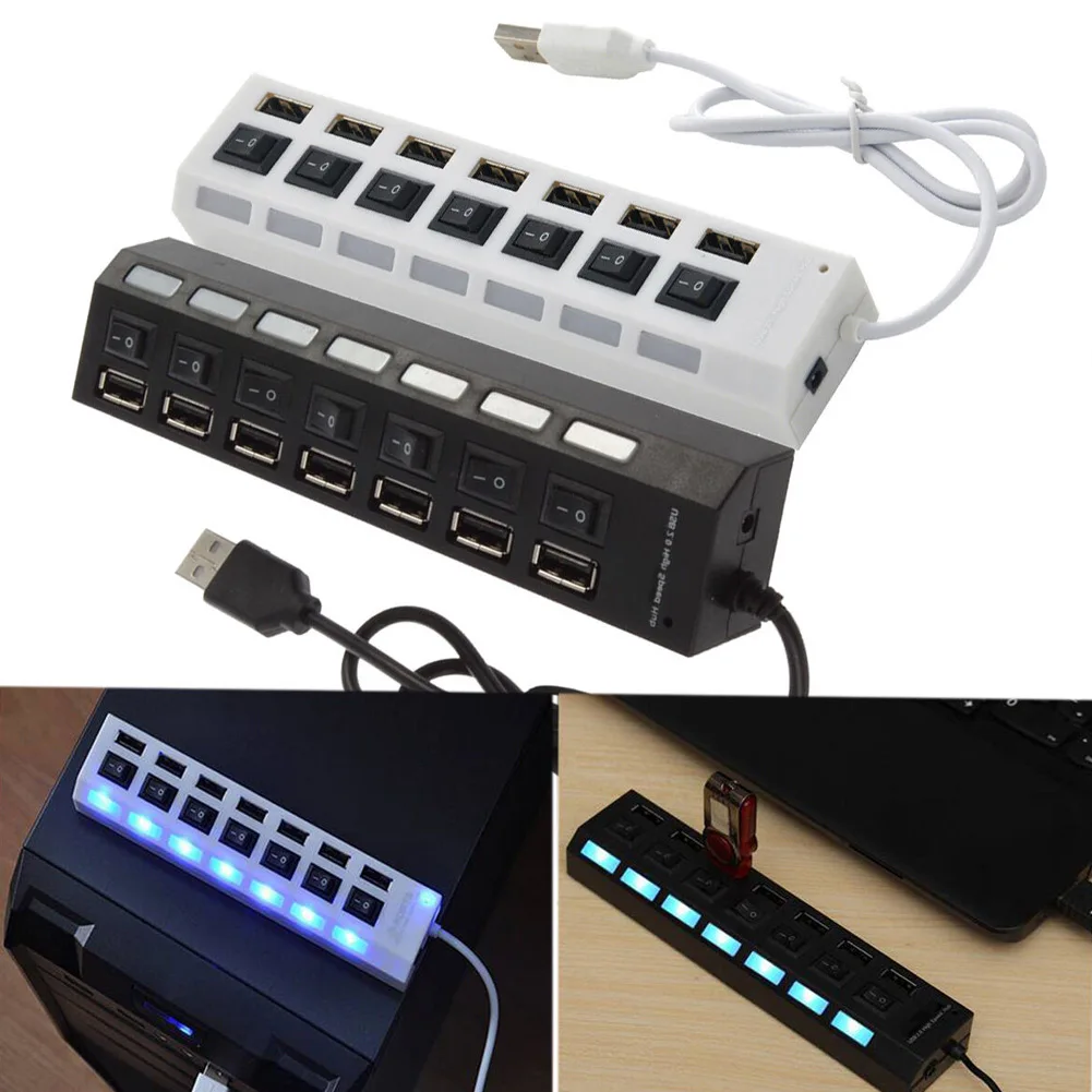 7-Порты и разъёмы USB 2,0 концентратор с высокими Скорость адаптер On/Off переключатель для портативных ПК Офис DJA99