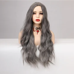 MANWEI Dark Gray Synthetic Wavy Wigs Long Natural Hair Wigs For Women Afro Cosplay Daily Party Wigs Heat Resistant
