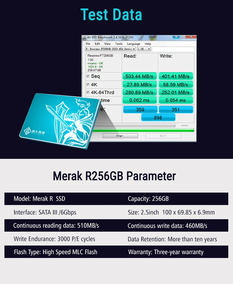 Reeinno 128 Гб SSD SATA3 2 5 дюйма чтение 510 м/с запись 460 МБ/с./с Твердотельный накопитель