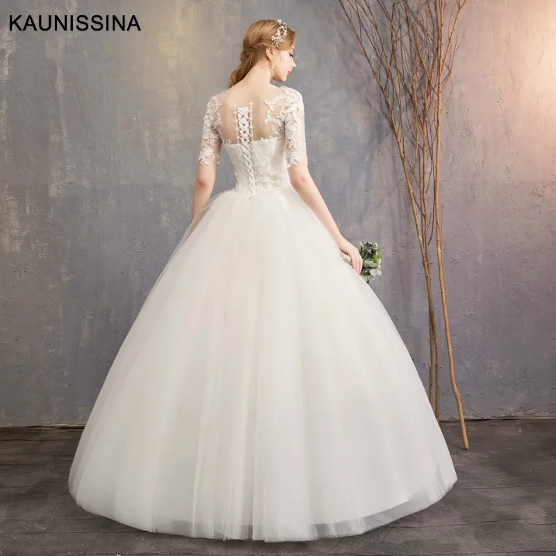 KAUNISSINA кружевные свадебные платья с вышивкой, длина до пола, ТРАПЕЦИЕВИДНОЕ Элегантное свадебное платье больших размеров Vestido