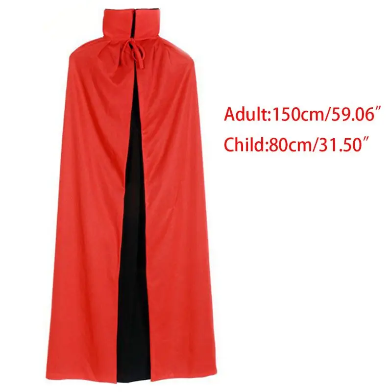 Adult Kids Unisex Hooded Stand Collar Vampire Cloak Halloween Double Layer Reversible Cape for Party Supplies Cosplay Costume