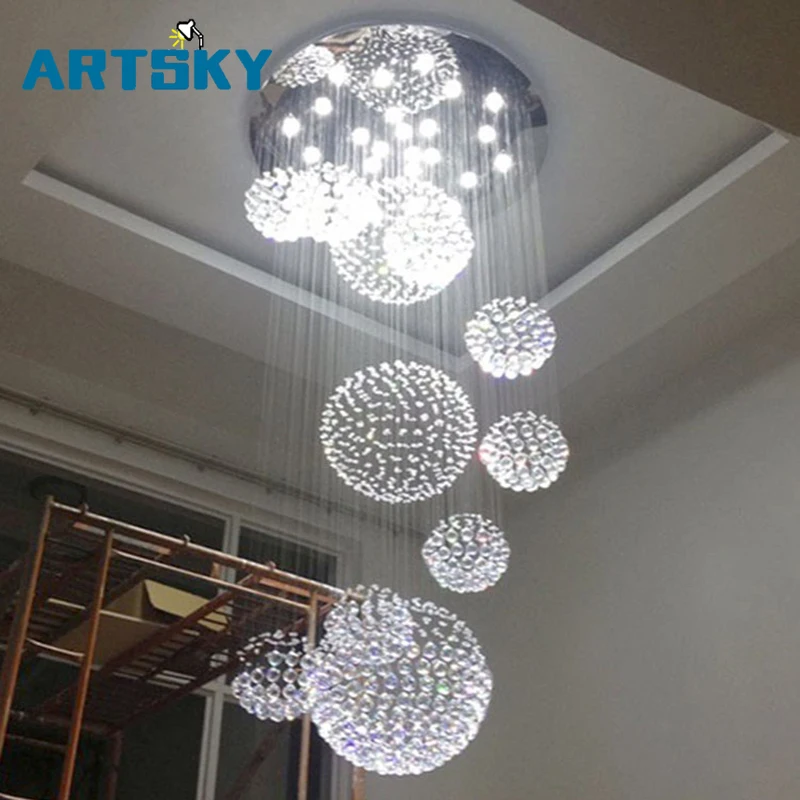 

Modern Spherical Long Hanging Line Elegant Crystal Chandelier 110v-240v Suitable for Stairs Hotel Decoration