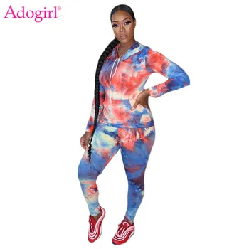 

Adogirl Tie Dye Print Women Tracksuit Two Piece Set Long Sleeve Hoodies Sweatshirts Top Fitness Leggings Pants Sporting Suit