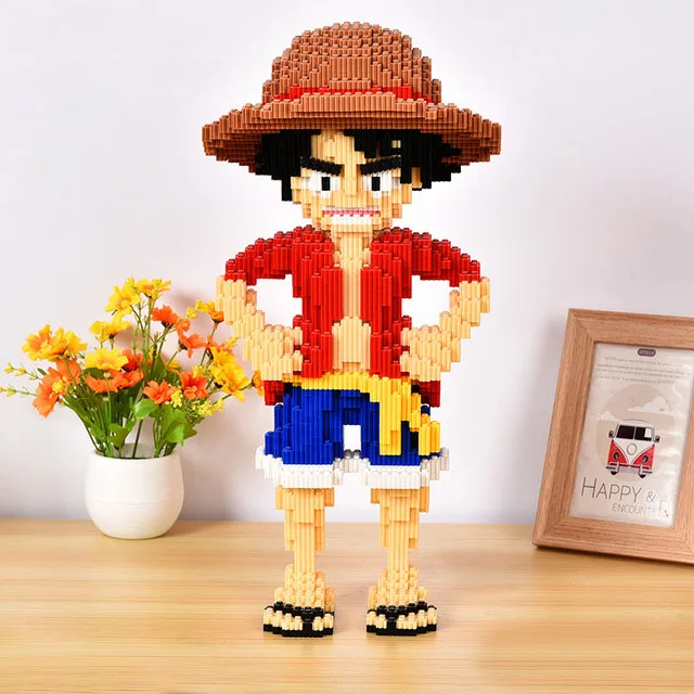 

Hot Sale Mini Assembled Building Blocks Children's Decompression Educational Toy Straw Hat One Piece Luffy DIY Building Blocks
