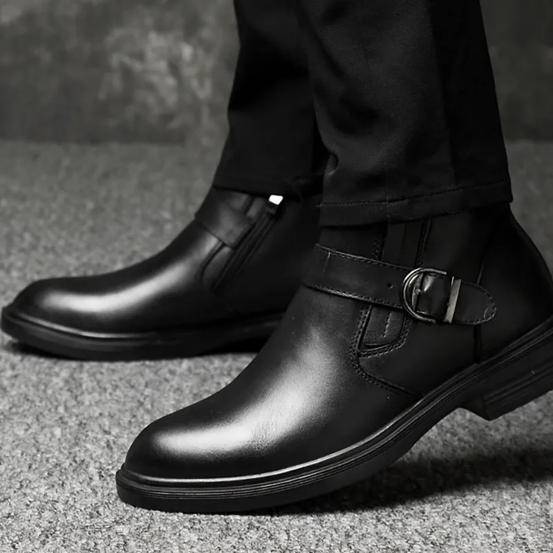 39-49 winter boots leather warm Non-Slip Comfortable winter shoes men#AF3998