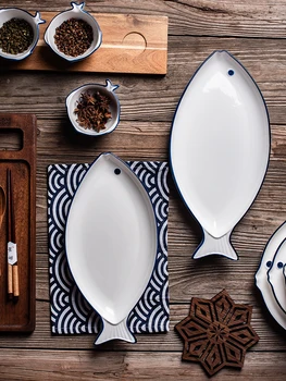 

Japanese Creative Sushi Plate Home Kitchen Tableware Ceramic Plate Steamed Fish Dish Salad Pasta Dish Deep Dessert