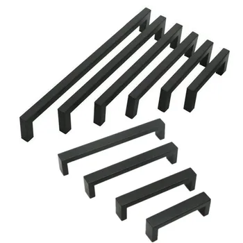 

Black Cabinet Handle Square Furniture Hardware Stainless Steel Kitchen Door Knobs Cupboard Wardrobe Drawer Pulls