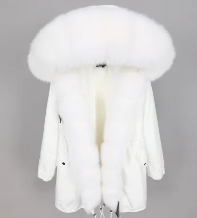Женская одежда зимняя теплая уличная тонкая Длинная парка с воротником из лисьего меха съемное толстое пальто с подкладкой Зимнее пальто из натурального меха - Цвет: 2