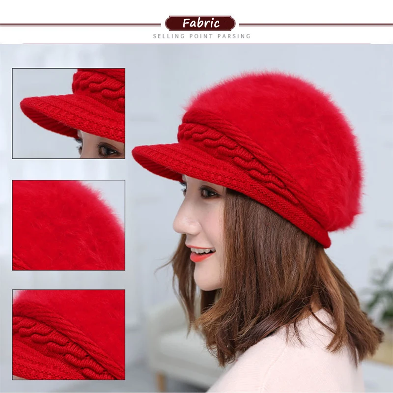 Women's hat winter rabbit hair knitted beret hat winter hats for women caps women fashion winter hat women's knitted hat