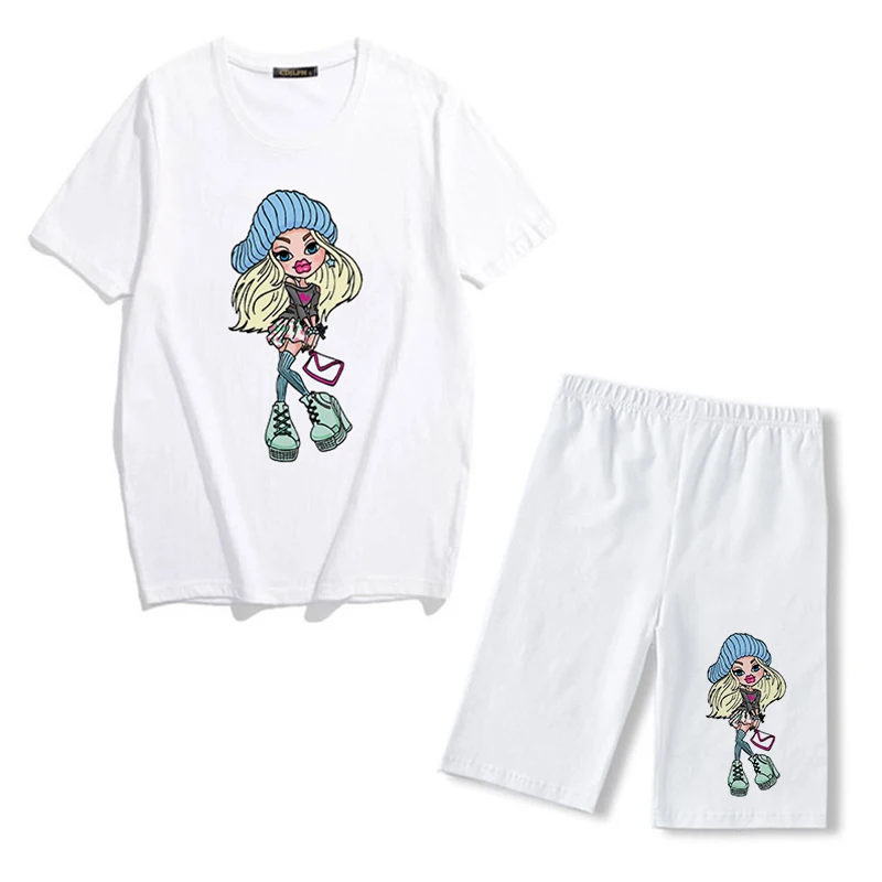 cute pj sets Spring Summer Jogging 2-Pieces Set Women Outfit Short Sleeve Running Sports Cute Bratz Print T-Shirts And Shorts Sets For Female blazer and pants set Women's Sets